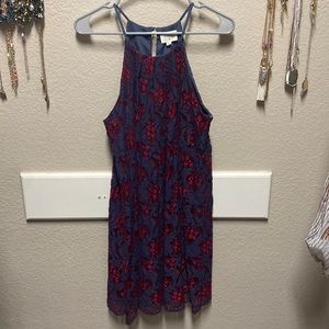 Navy and Red Halter Lace Dress